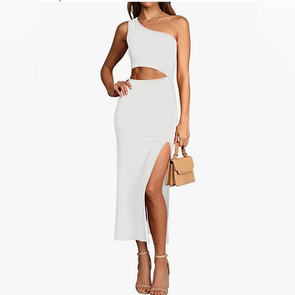 One Shoulder Cut Out Summer Bodycon Midi Dresses Casual Ribbed Dress - Picture 1 of 1